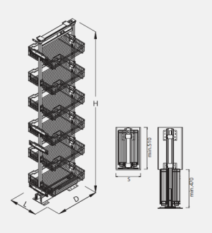 Kosz Cargo Wysokie Nomet Maxi szer. 30, 5-Półkowa,  Srebrny, Wysokość (1710-1910)
