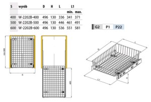 SZUFLADA CARGO GÓRNA W2202B-600 CHROM