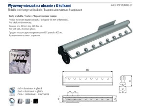WYSUWNY WIESZAK NA UBRANIE Z 8 KULKAMI GTV