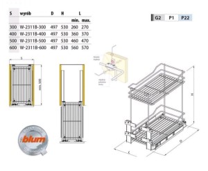 Kosz Cargo 40, 2-poziomowe, Chrom, Mocowanie Dolne BLUM, Cichy Domyk