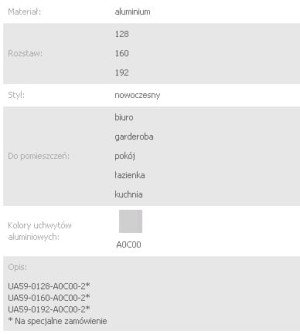 UCHWYT UA59R30/192 CZARNY POŁYSK