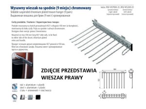 WYSUWNY WIESZAK NA SPODNIE 9 MIEJSC CHR.GTV LEWY